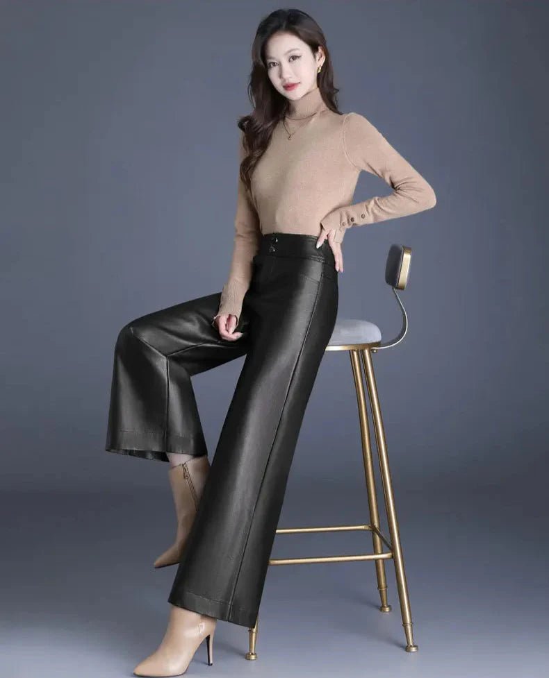 Zuvéra PU Leather Wide - Leg Pants - Aries x Rose
