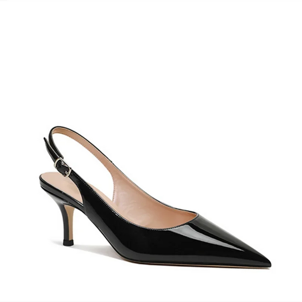 Lunara Patent Kitten Sandals – Back Strap Pumps