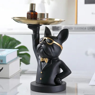 French Bulldog Figurine with Tray