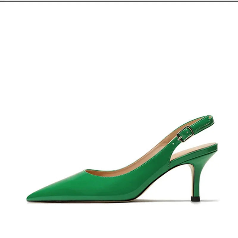 Lunara Patent Kitten Sandals – Back Strap Pumps