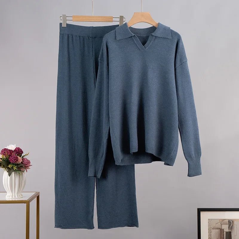 Elegant Knitted Polo Collar Loungewear Set - Aries x Rose