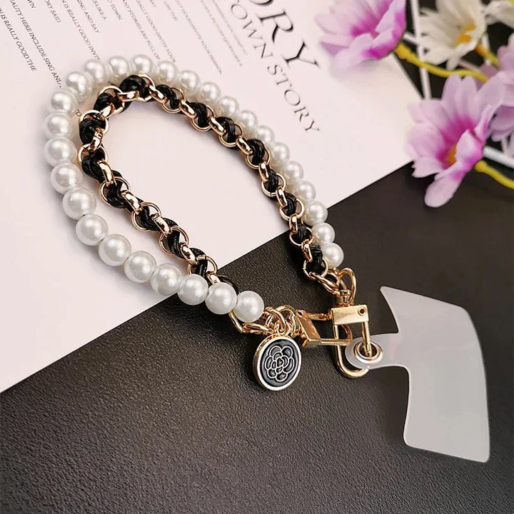 Leather Pearl Camellia Bracelet