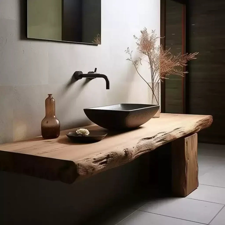 x11Wabi Sansan Solid Wood Bathroom Cabinet Log Wind Wash Table Toilet