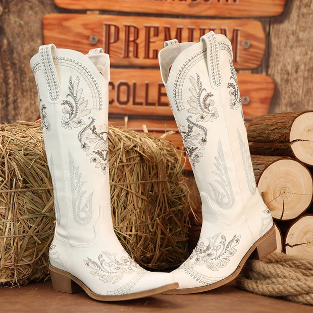 Lunara Wide-Calf Knee-High Cowboy Boots for Women