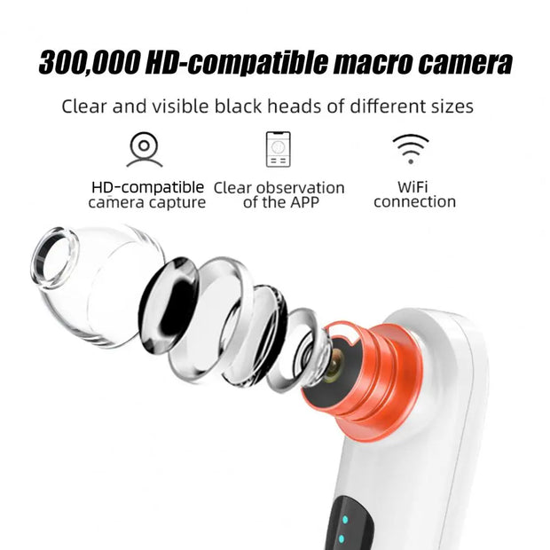 Blackhead Pore Vacuum Extractor Skin Magnifier Blackhead Remover Vacuum with Camera for Acne Removal Usb Rechargeable for Men