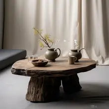 Wabi Sandy Wind Solid Wood Coffee Table Log Round Small Apartment Living Room