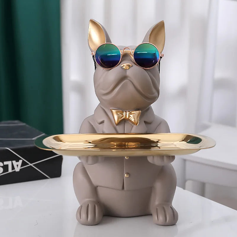 French Bulldog Figurine with Tray
