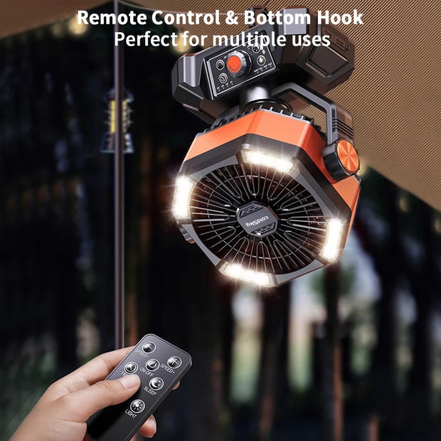 20000mAh Camping Fan with Dual Motor with 4 LED Lantern 8 Speeds Desk Fan with Remote Portable Outdoor Fan with Hook for Tent