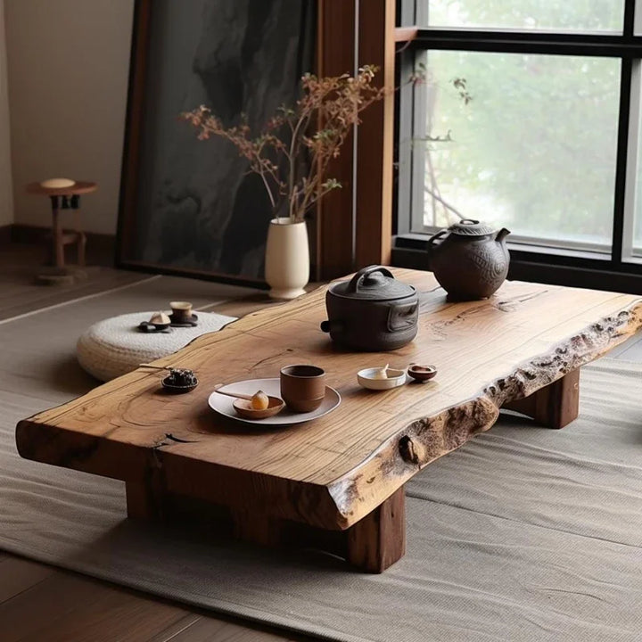 Log coffee table, Japanese-style low table, solid wood old sofa, coffee table, living room, small household apartment