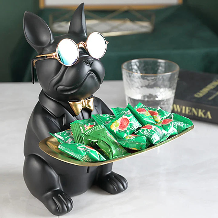 French Bulldog Figurine with Tray