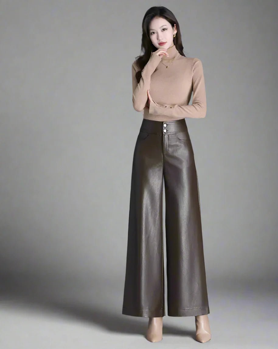 Zuvéra PU Leather Wide - Leg Pants - Aries x Rose