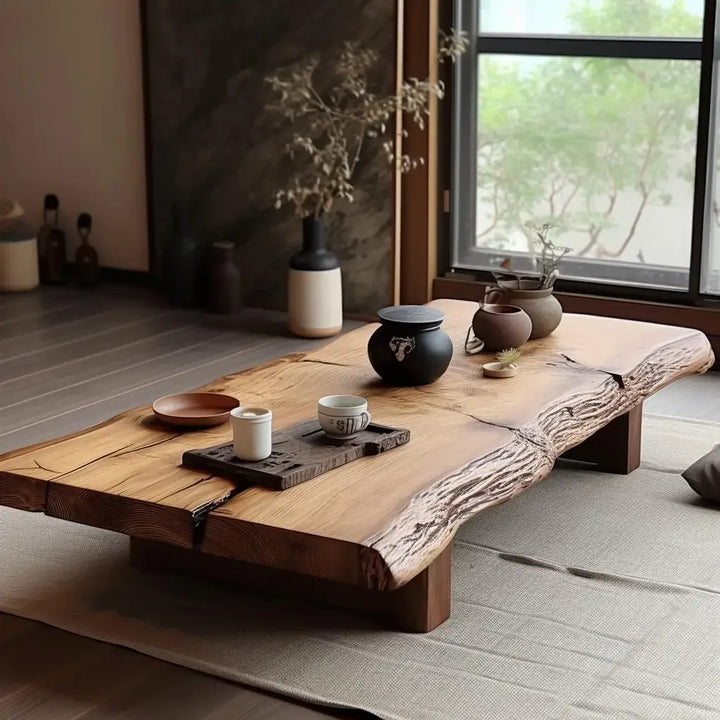 Log coffee table, Japanese-style low table, solid wood old sofa, coffee table, living room, small household apartment