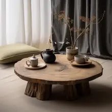 Wabi Sandy Wind Solid Wood Coffee Table Log Round Small Apartment Living Room - Aries x Rose