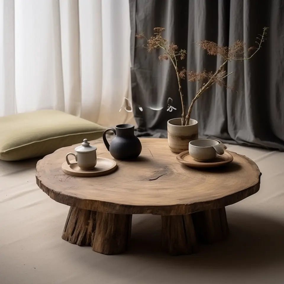 Wabi Sandy Wind Solid Wood Coffee Table Log Round Small Apartment Living Room - Aries x Rose