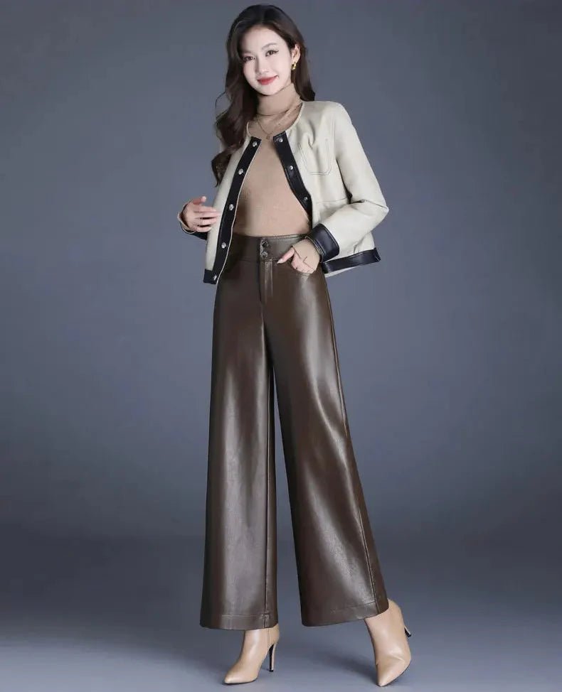 Zuvéra PU Leather Wide - Leg Pants - Aries x Rose