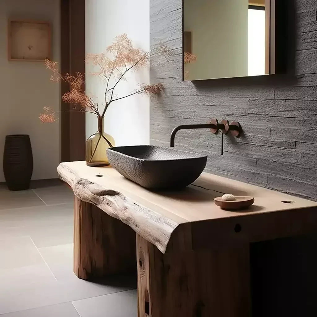 x11Wabi Sansan Solid Wood Bathroom Cabinet Log Wind Wash Table Toilet