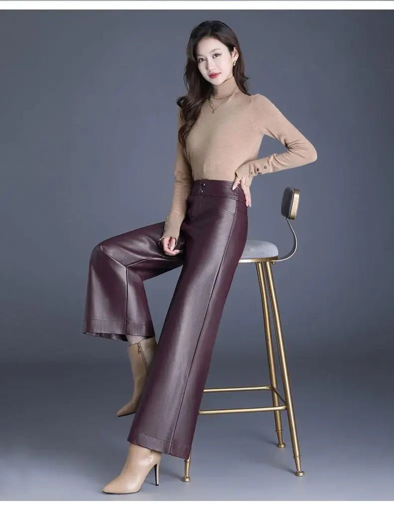 Zuvéra PU Leather Wide - Leg Pants - Aries x Rose