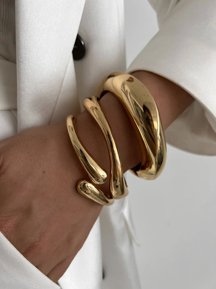 Novaire Irregular Gold Cuff Bangle