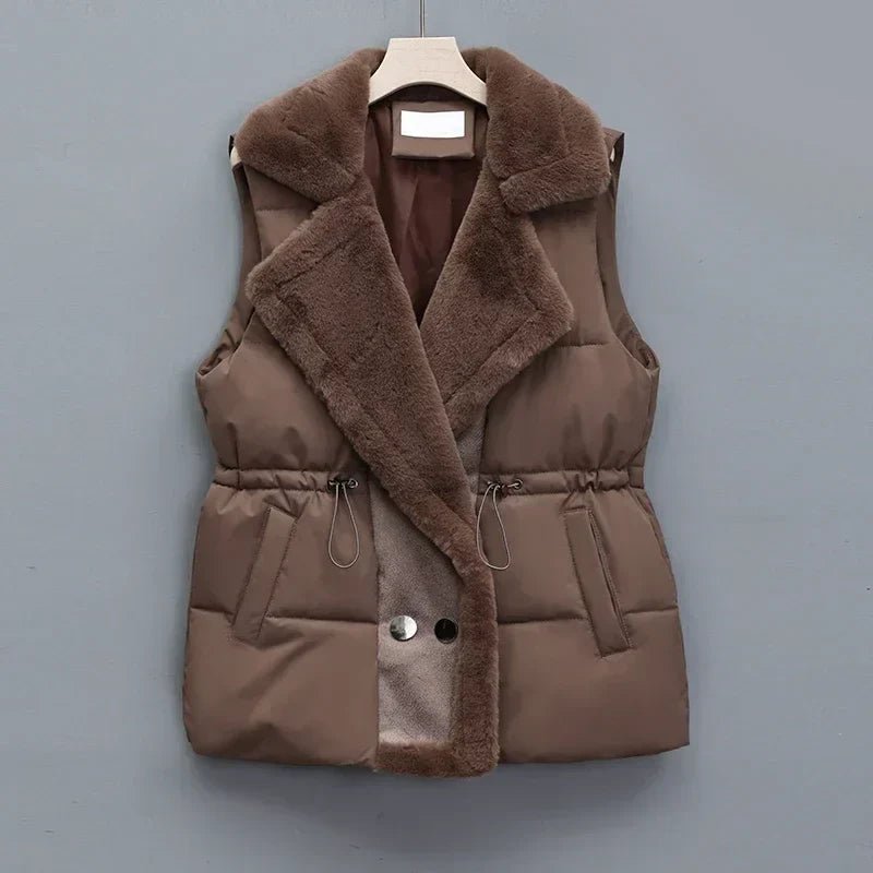 Velvessa Women’s Fur Collar Padded Vest - Aries x Rose
