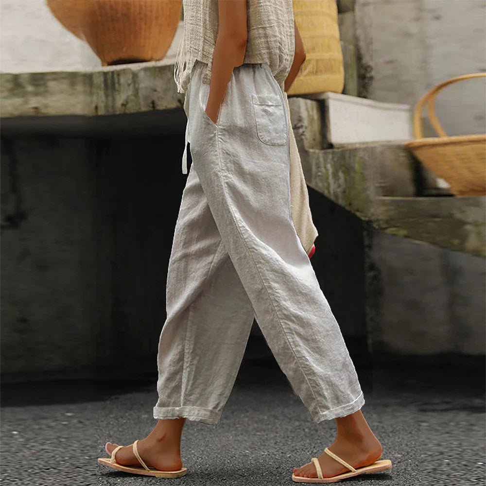 Veyla Women Cotton - Linen Drawstring Trousers - Aries x Rose
