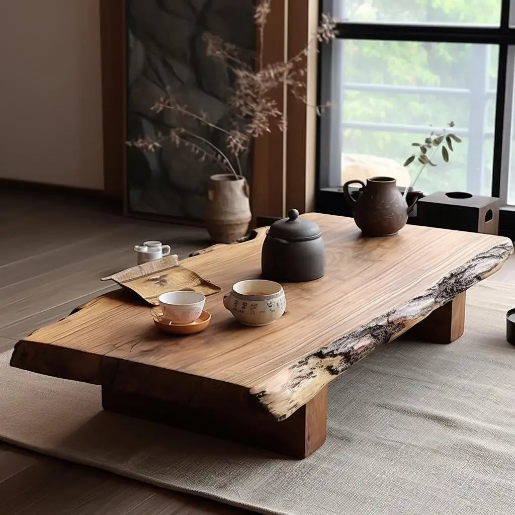 Log coffee table, Japanese-style low table, solid wood old sofa, coffee table, living room, small household apartment