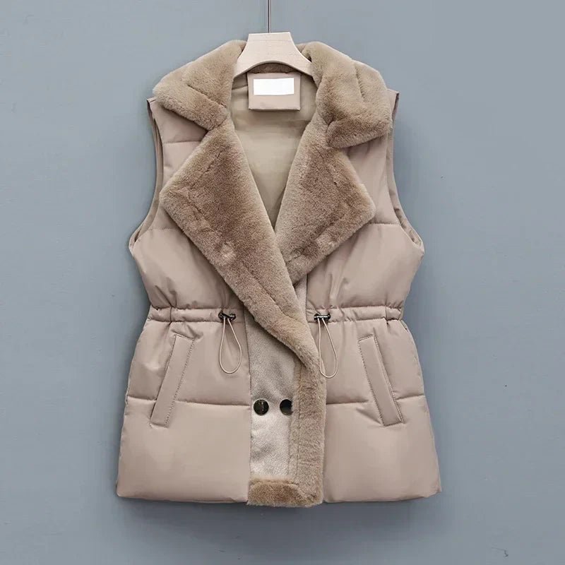 Velvessa Women’s Fur Collar Padded Vest - Aries x Rose