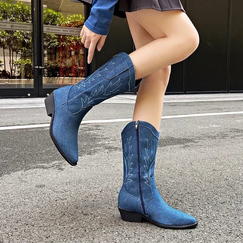 Rivelle Blue Mid - Calf Boots - Aries x Rose