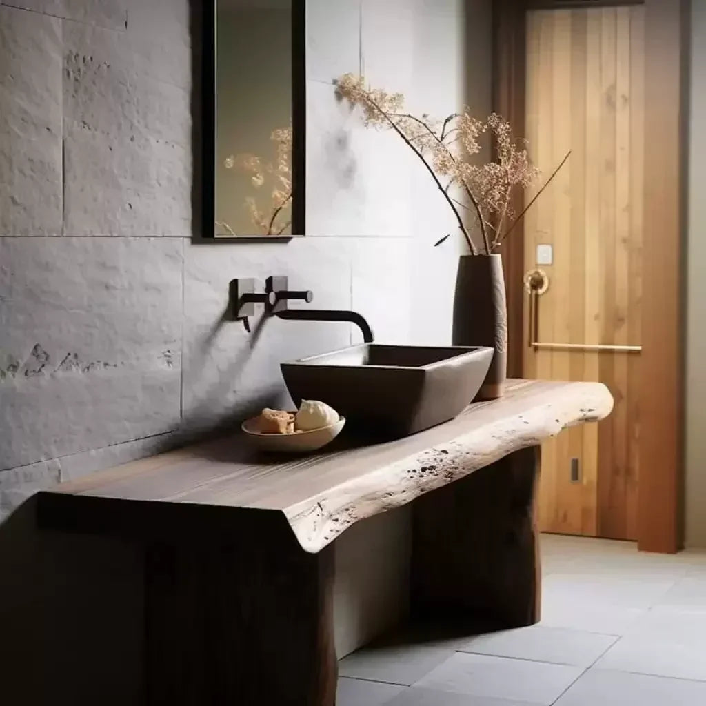 x11Wabi Sansan Solid Wood Bathroom Cabinet Log Wind Wash Table Toilet