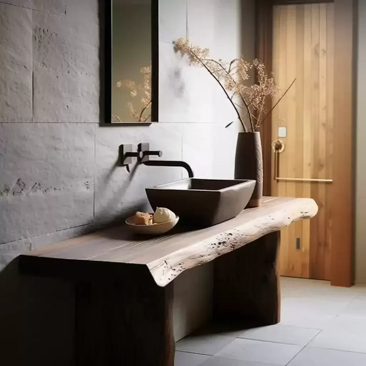 x11Wabi Sansan Solid Wood Bathroom Cabinet Log Wind Wash Table Toilet