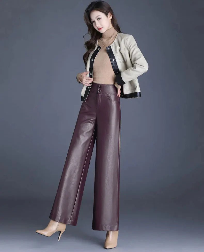 Zuvéra PU Leather Wide - Leg Pants - Aries x Rose