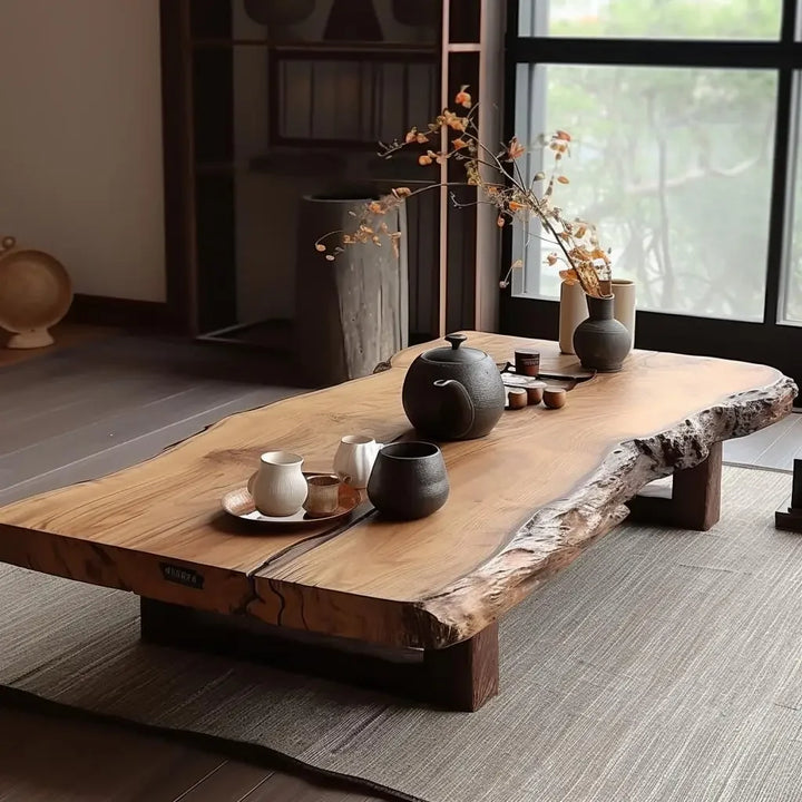 Log coffee table, Japanese-style low table, solid wood old sofa, coffee table, living room, small household apartment