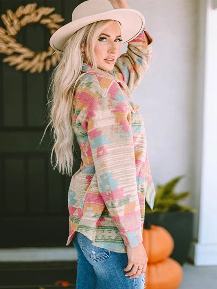 GypsyLady Western Aztec Button - Down Shirt Jacket (Shacket) - Aries x Rose