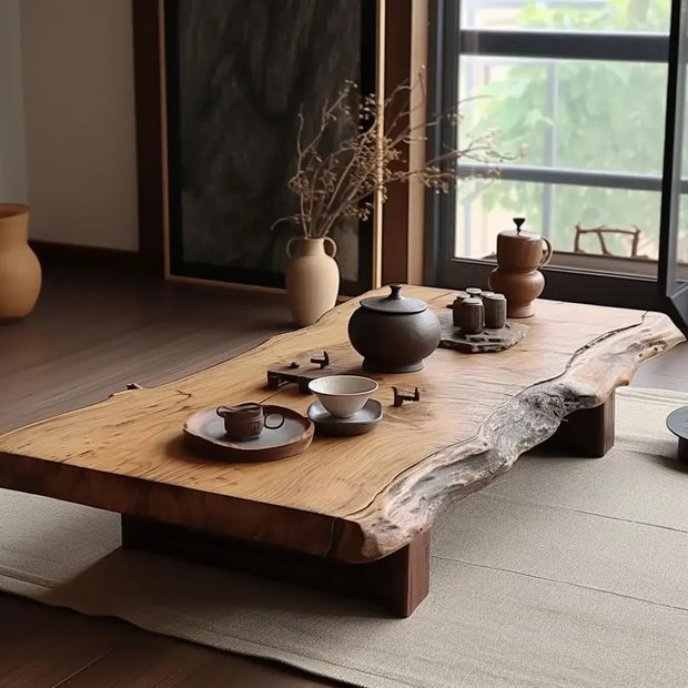 Log coffee table, Japanese-style low table, solid wood old sofa, coffee table, living room, small household apartment