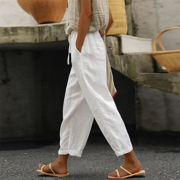 Veyla Women Cotton-Linen Drawstring Trousers
