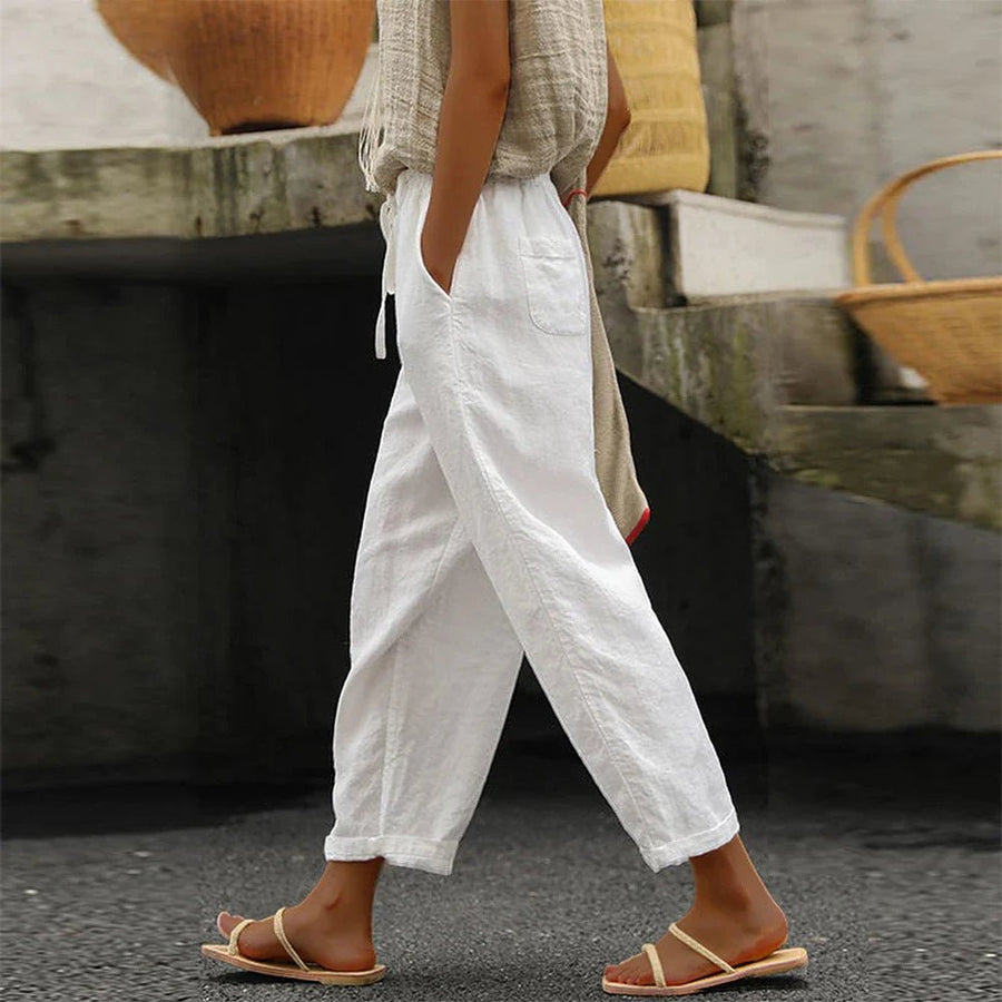Veyla Women Cotton - Linen Drawstring Trousers - Aries x Rose