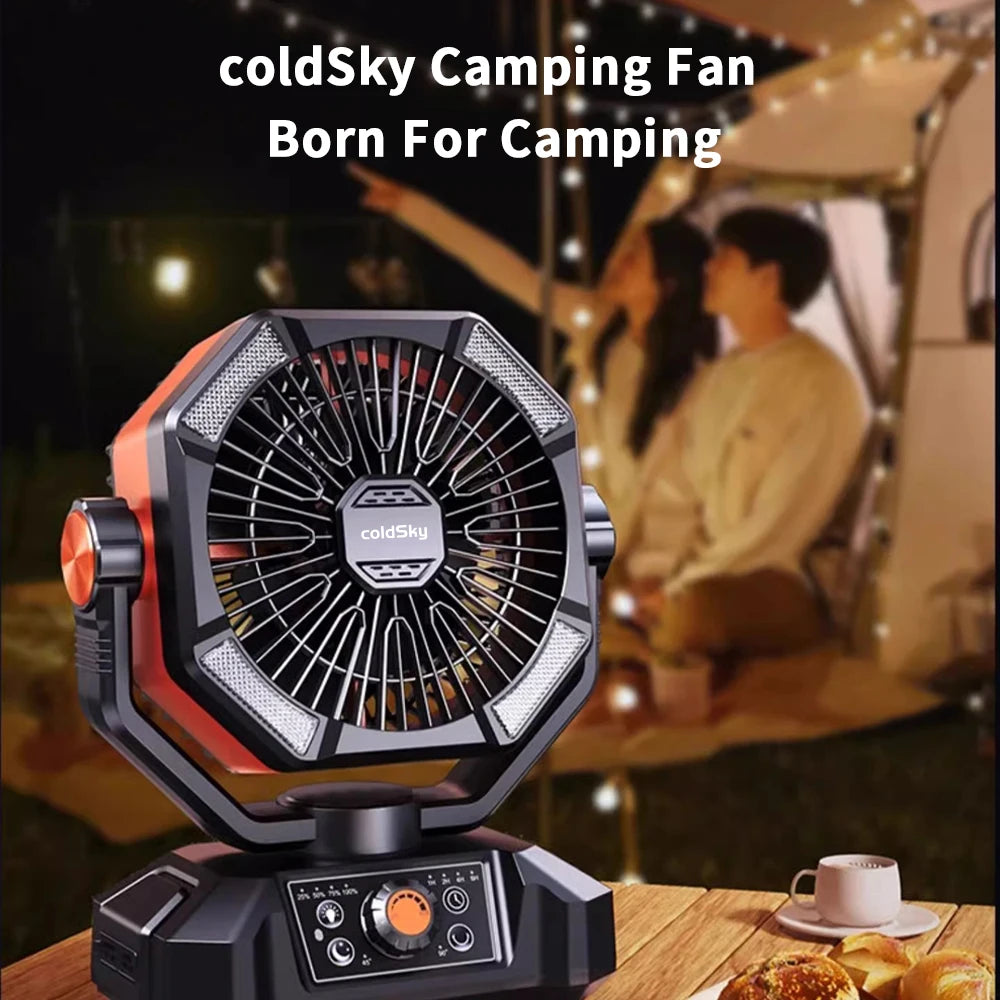 20000mAh Camping Fan with Dual Motor with 4 LED Lantern 8 Speeds Desk Fan with Remote Portable Outdoor Fan with Hook for Tent