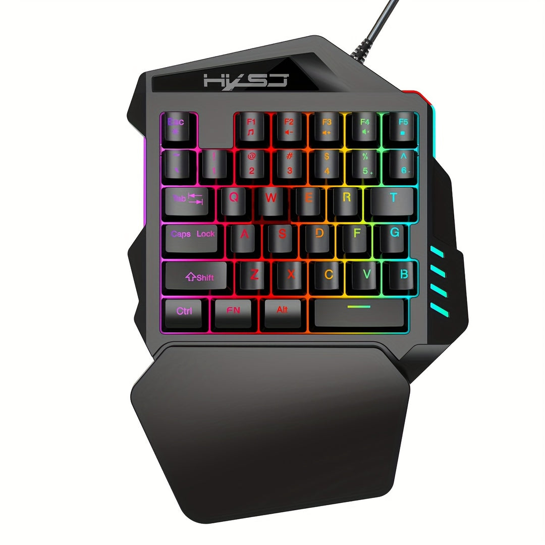 HXSJ, a wired USB gaming keyboard with 35 keys, dual color injection molded keycaps, film, one handed keyboard, color backlight, left handed keyboard suitable for gaming and esports peripherals