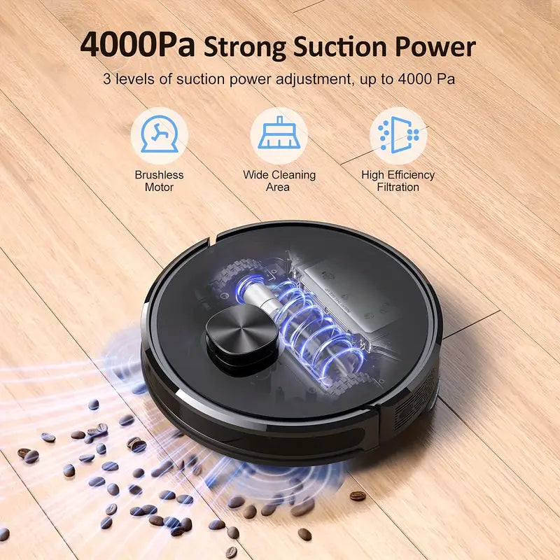 Lubluelu SL60D Robot Vacuum & Mop Combo, 4000Pa Strong Suction, Wi-Fi App Control, 150 Min Runtime, 10 No-Go Zones, Ideal for Pet Hair & Carpet Cleaning, Smart Laser Mapping, Voice Commands, Multi-Surface Floor Cleaning, Carpet Cleaning Robot | Sleek Robotic Design | Powerful Suction Vacuum, Lubluelu