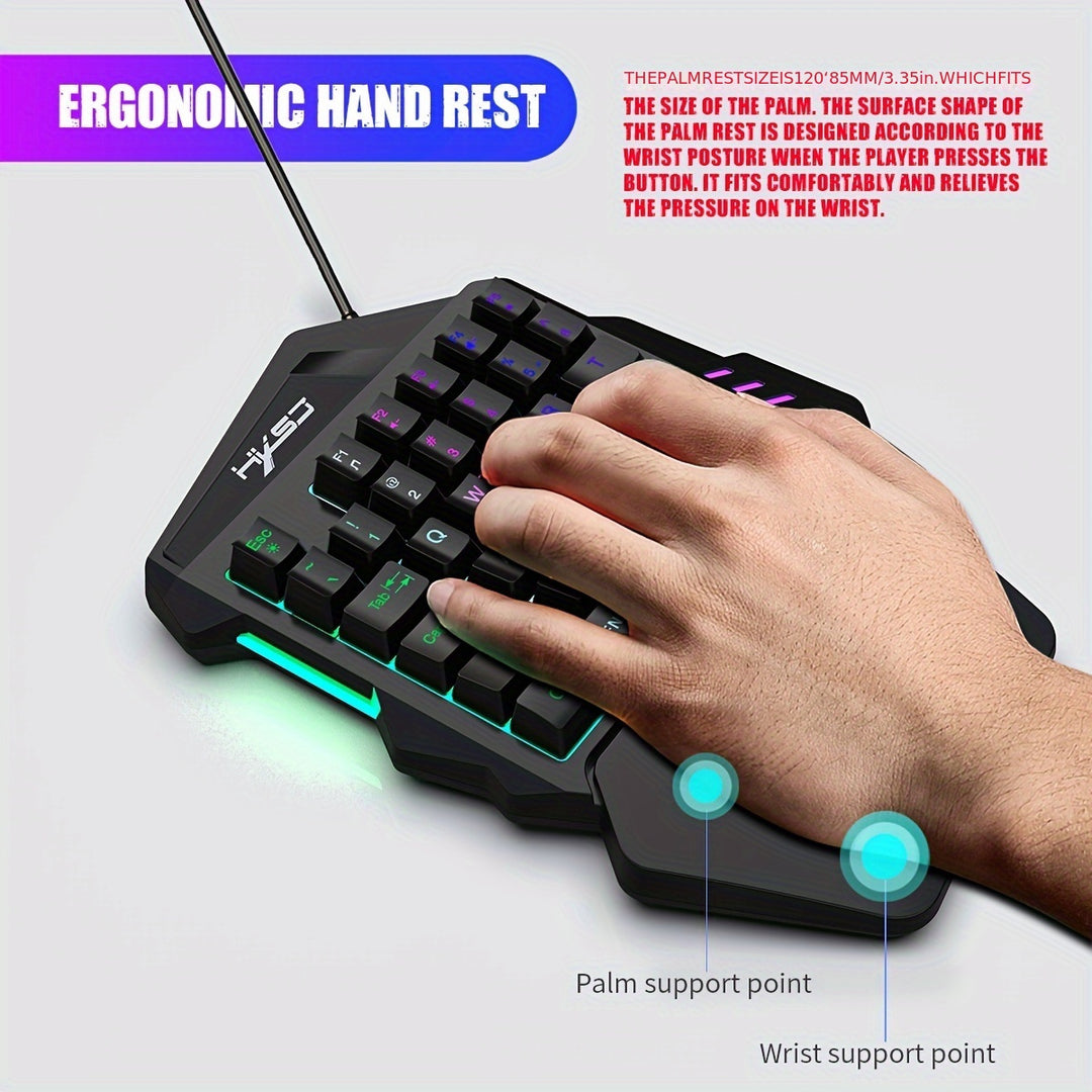 HXSJ, a wired USB gaming keyboard with 35 keys, dual color injection molded keycaps, film, one handed keyboard, color backlight, left handed keyboard suitable for gaming and esports peripherals