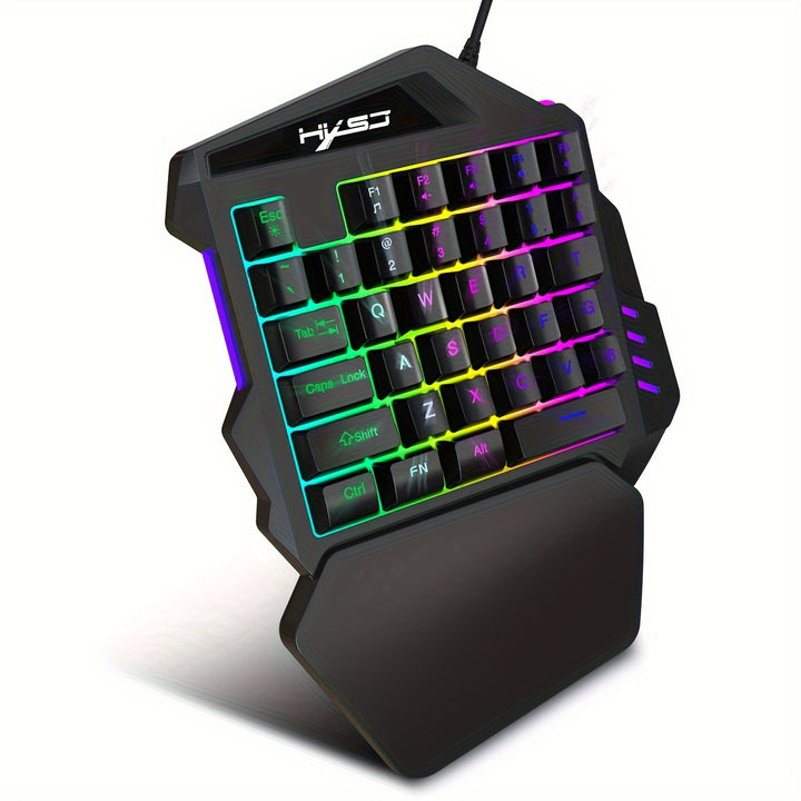 HXSJ, a wired USB gaming keyboard with 35 keys, dual color injection molded keycaps, film, one handed keyboard, color backlight, left handed keyboard suitable for gaming and esports peripherals