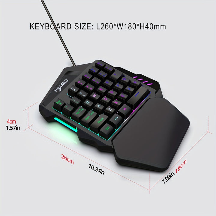 HXSJ, a wired USB gaming keyboard with 35 keys, dual color injection molded keycaps, film, one handed keyboard, color backlight, left handed keyboard suitable for gaming and esports peripherals