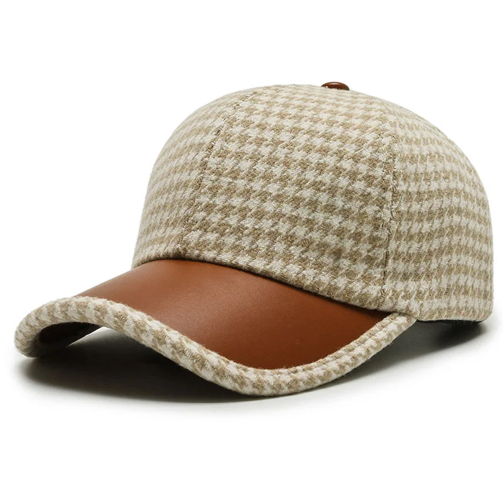 Thalor Classic Houndstooth Leather Cap