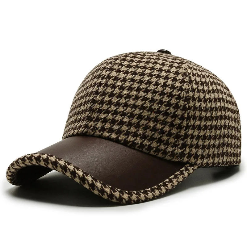 Thalor Classic Houndstooth Leather Cap