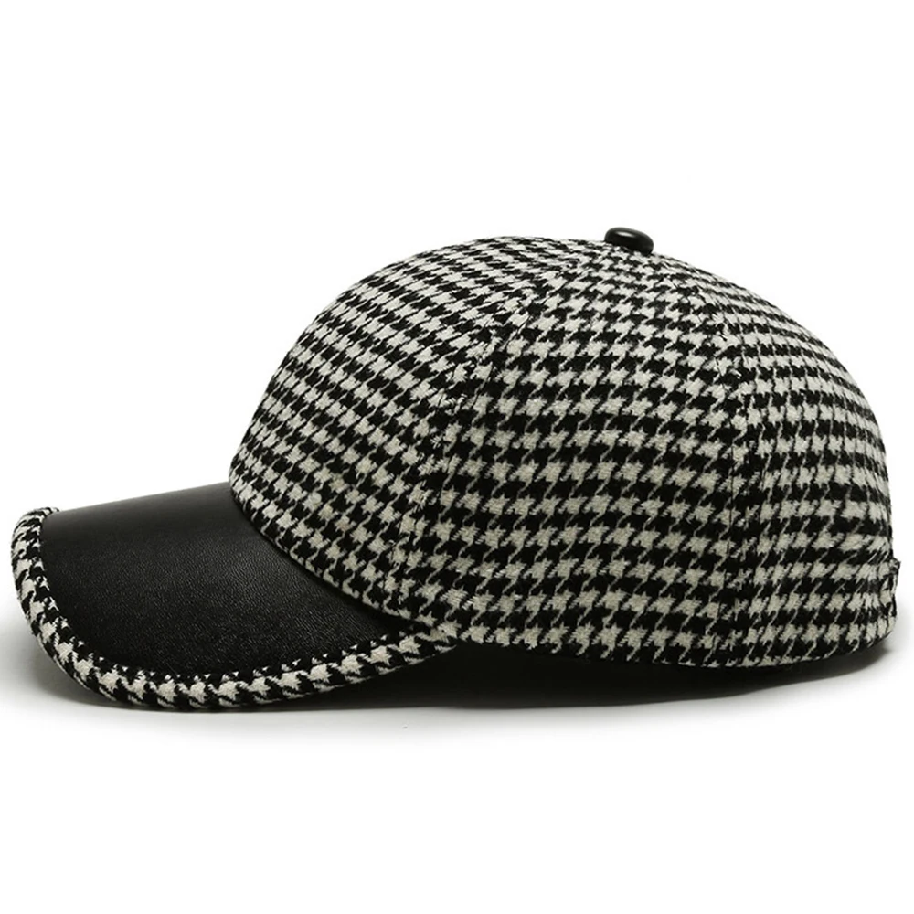 Thalor Classic Houndstooth Leather Cap