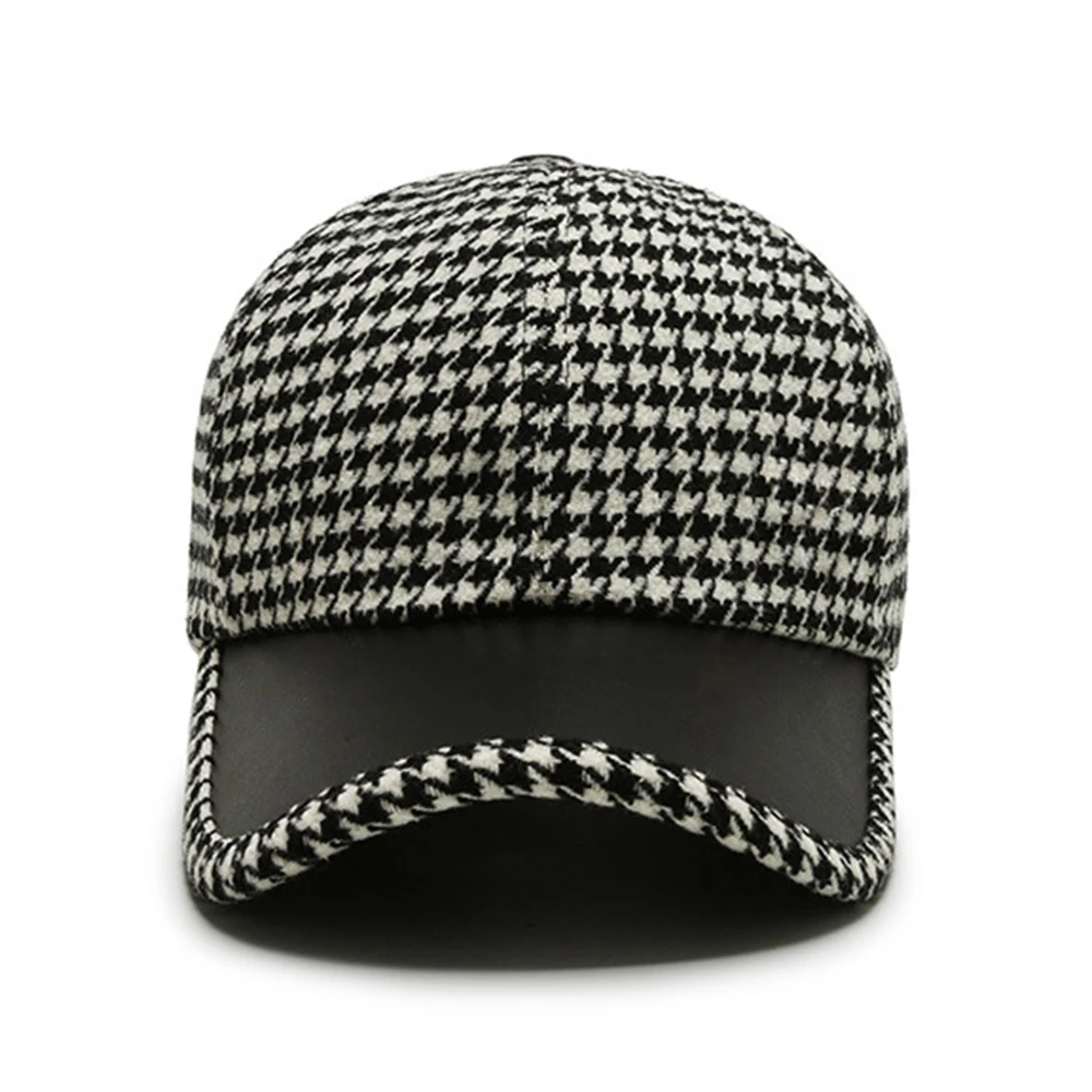 Thalor Classic Houndstooth Leather Cap