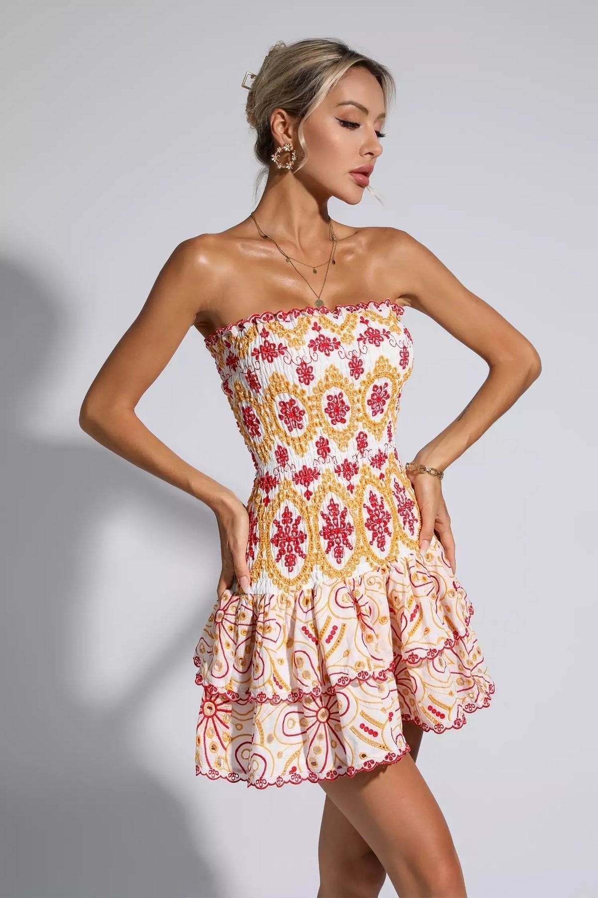 Elviane Broderie Anglaise Strapless Dress - Aries x Rose
