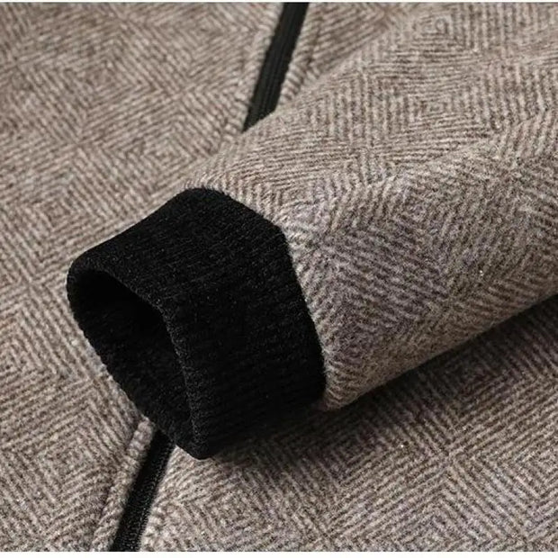Folded wool coat showing lapel, lining, and craftsmanship

