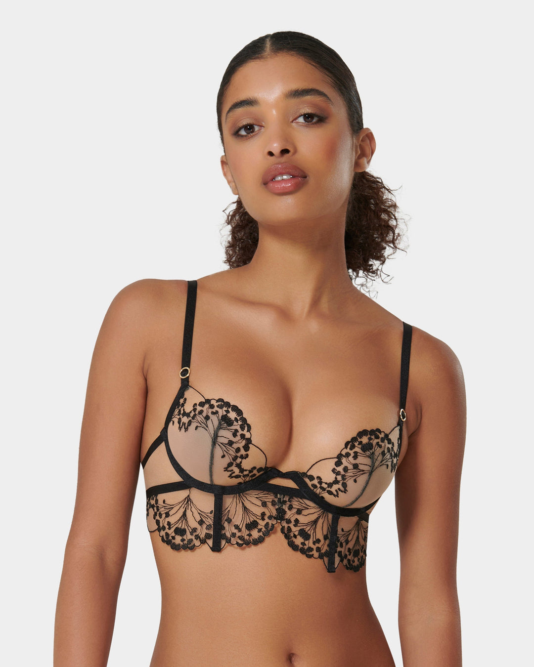 Marisa Sheer Bra Noir Bloom with floral black embroidery
