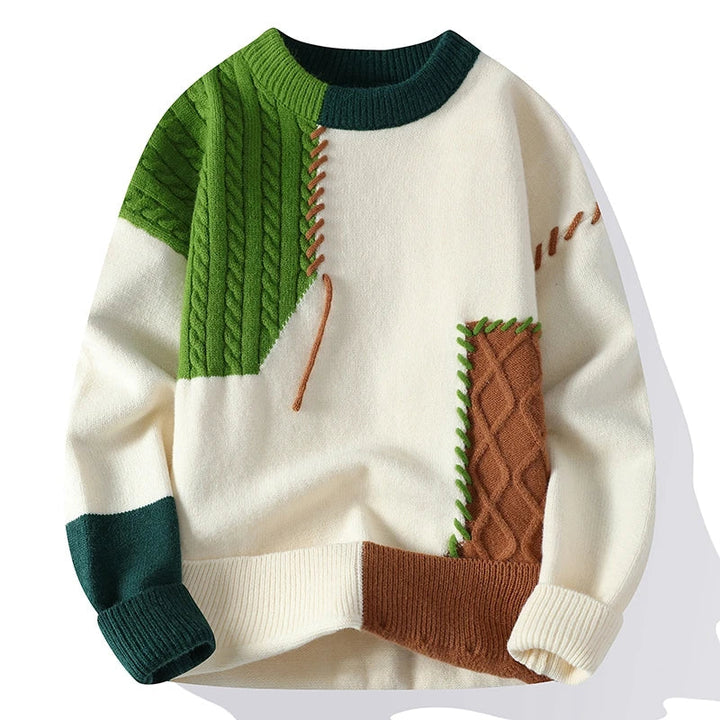 Norde men’s turtleneck sweater with patchwork knit design
