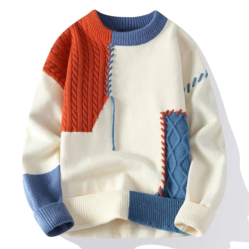 Side profile of colorblock turtleneck sweater for men
